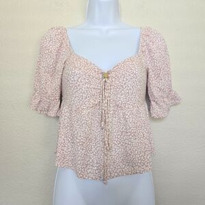 Urban Romantics Light Pink Babydoll Blouse Leopard Print Puff Sleeve Top Size XS